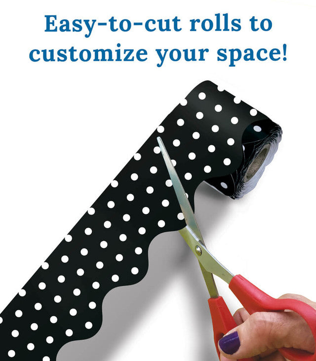 36' Black & White Dots Rolled Scalloped Bulletin Board Borders