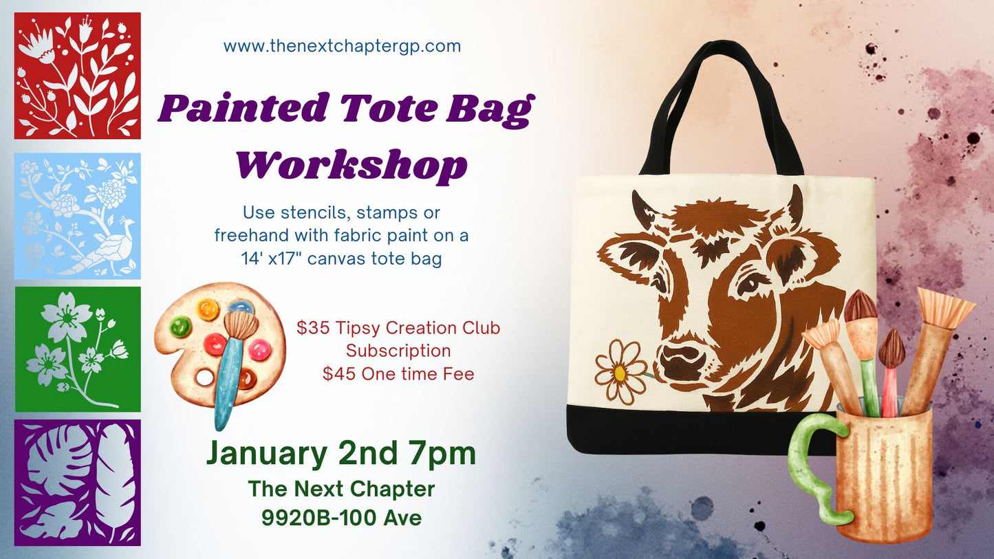Tipsy Creations: Tote Bag Workshop Jan 2nd 2026