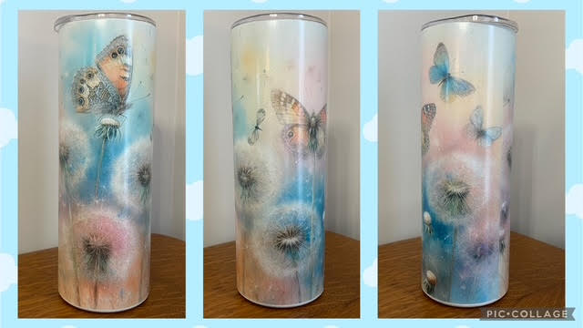 Butterfly Dandelion Blue UV Glow 20 oz Tumbler