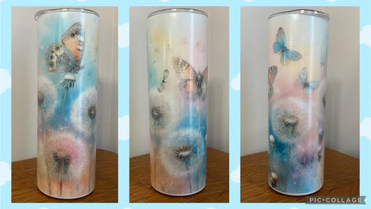 Butterfly Dandelion Blue UV Glow 20 oz Tumbler