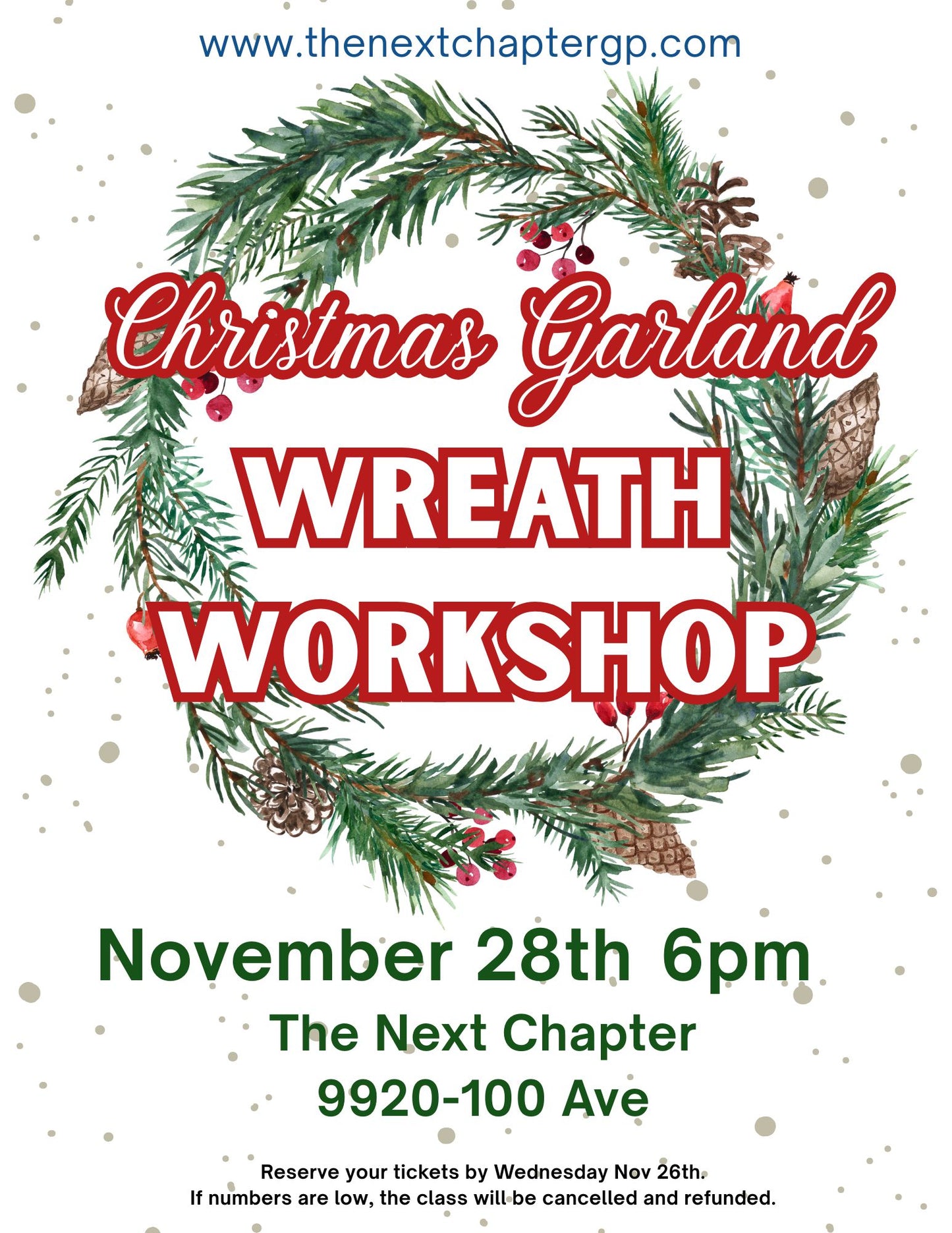 Tipsy Creations: Garland Christmas Wreath Workshop Friday November 28th 6pm