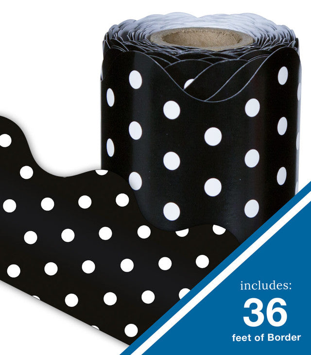 36' Black & White Dots Rolled Scalloped Bulletin Board Borders