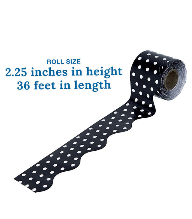 36' Black & White Dots Rolled Scalloped Bulletin Board Borders