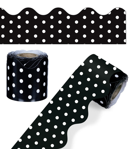 36' Black & White Dots Rolled Scalloped Bulletin Board Borders