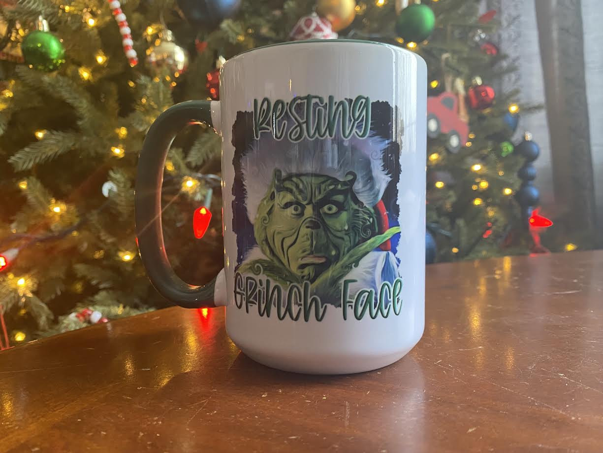 15 oz mug resting grinch face