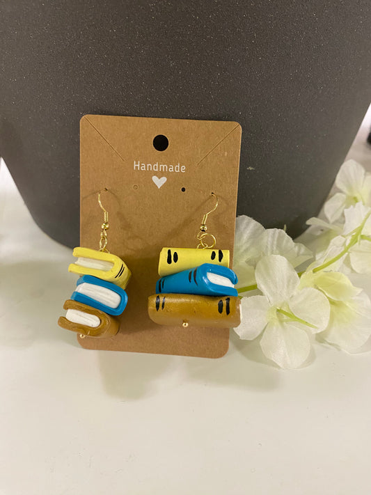 Yellow, Teal, and Brown Book Earrings