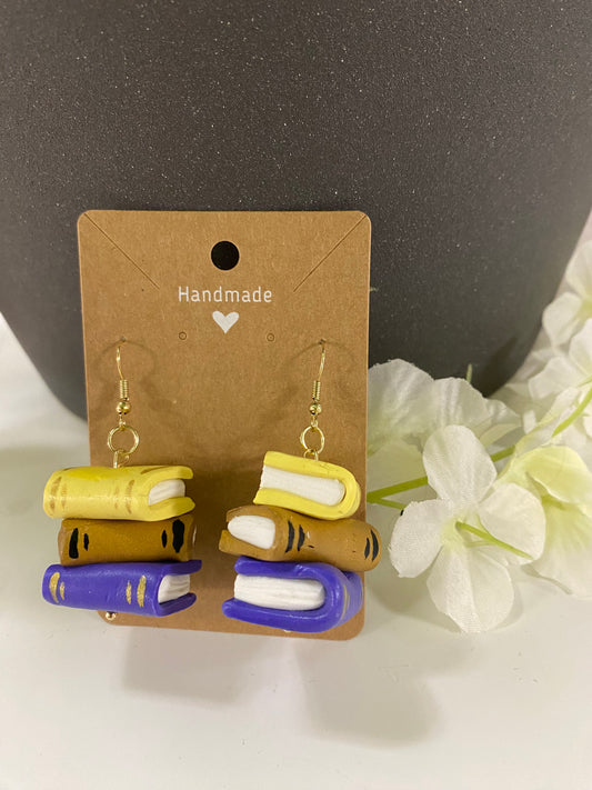 Yellow ,Brown and Purple Book Earrings