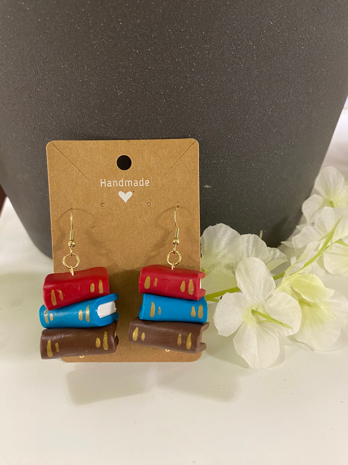 Red, Teal and Brown Book Earrings