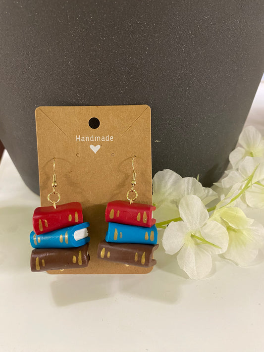 Red Teal and Brown Book Earrings